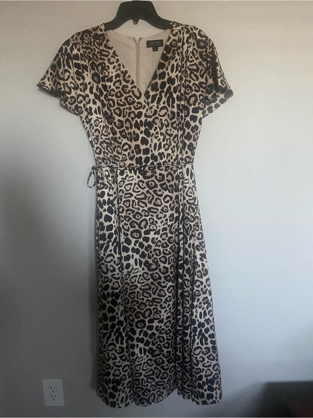 Tahari Beige and Black Leopard Midi Dress